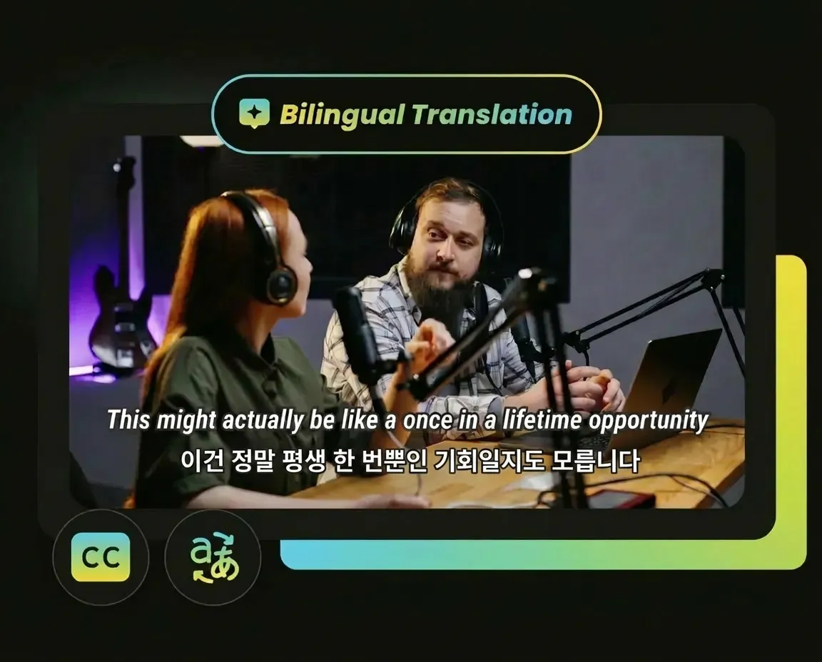 Bilingual Korean subtitle generator supporting multi-language translation for 100 plus languages